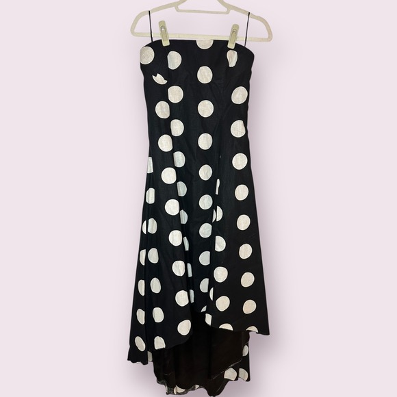 Jessica Simpson Black White Polka Dot Strapless Midi Hi-Low Dress Size 10 - Picture 1 of 6